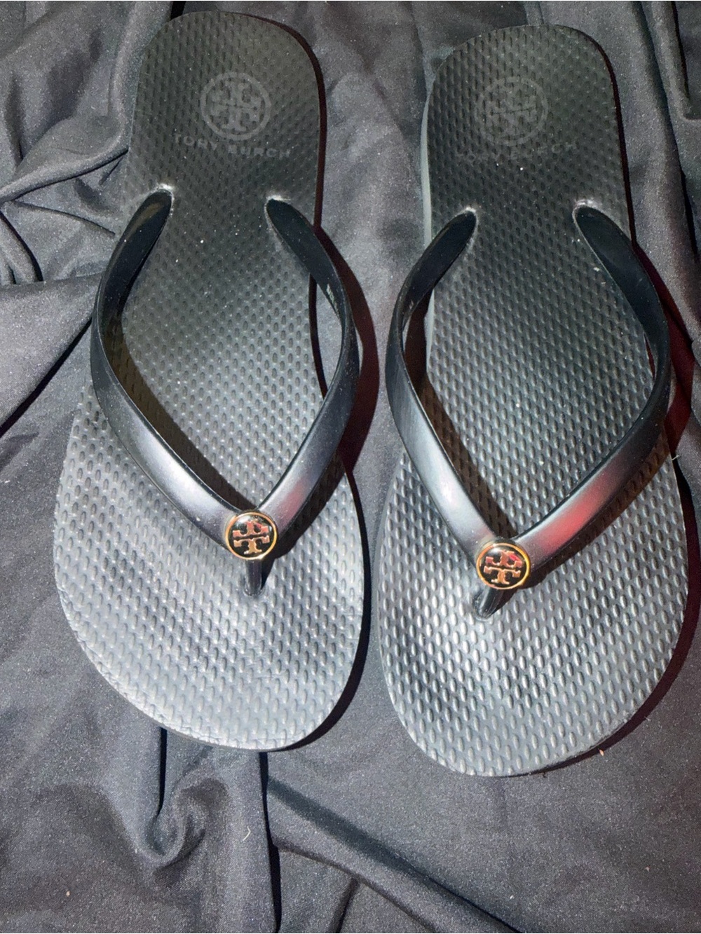 Tory Burch Classic Flip Flop Black Villette Used Sz 8 discontinued